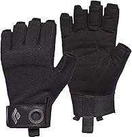Black Diamond Crag Men's Half-Finger Climbing Gloves - Breathable Mesh, Durable Synthetic Leather Grip for Belaying & Via Ferrata, Black Medium