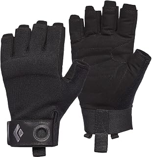 Black Diamond Crag Half-Finger Men's Climbing Gloves - Breathable Mesh, Durable Synthetic Palm for Belaying & Via Ferrata, Black XL