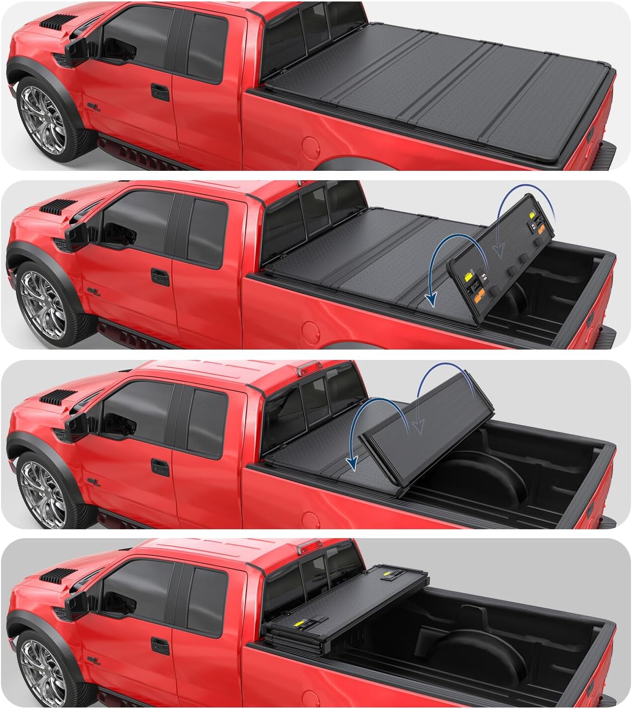 PENSUN Hard Quad-Fold Truck Bed Tonneau Cover Fit for 2014-2024 Toyota Tundra, 5.5FT Black Aluminum 4 Folding All Weather Pickup Truck Tonneau Cover