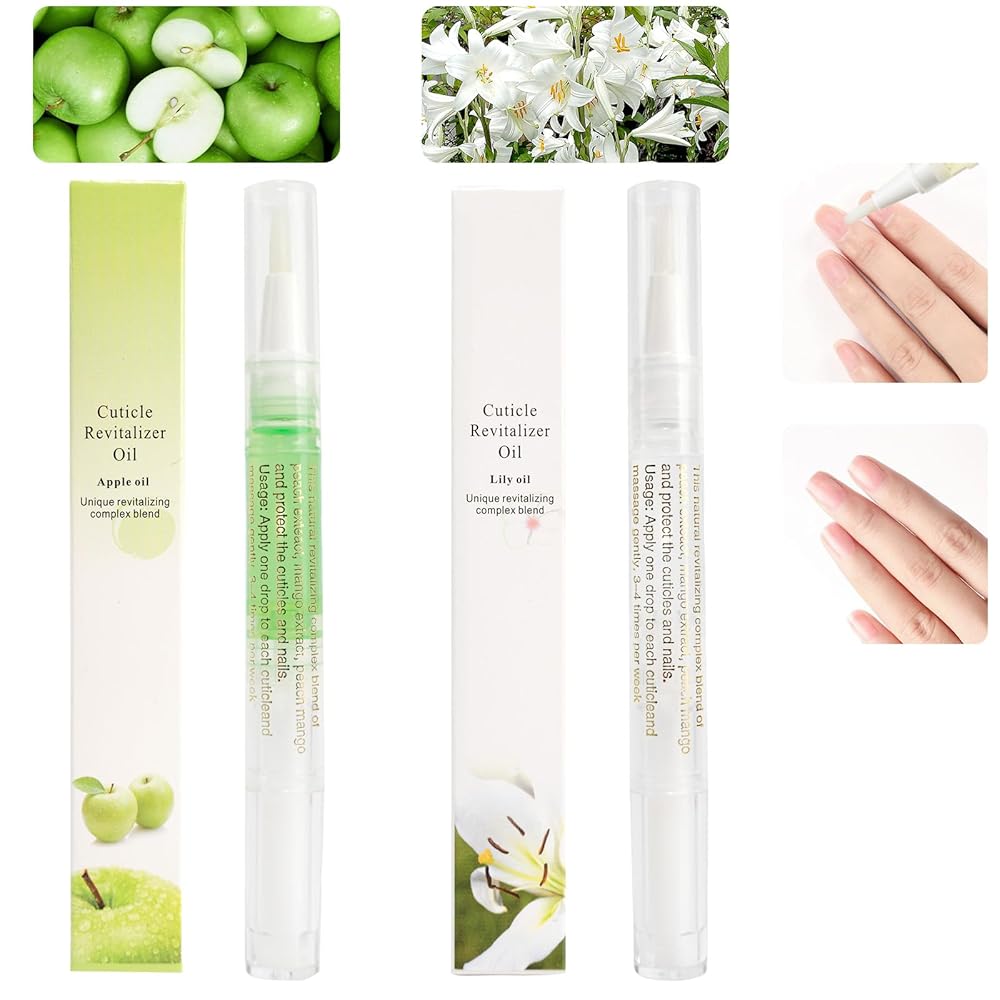 2PCS Cuticle Oil Pens for Nail Care,Cuticle Revitalizer Oil Pen with Soft Brush,Cuticle Oil to Prevent Nail Cracking and Dry (Lily & Apple Flavor)