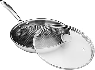 Amazon Basics Non-Stick Honeycomb Triply Stainless Steel Frying Pan with Glass Lid, 24 cm - 1.7L, Fast & Even Heating, Ind Price In India