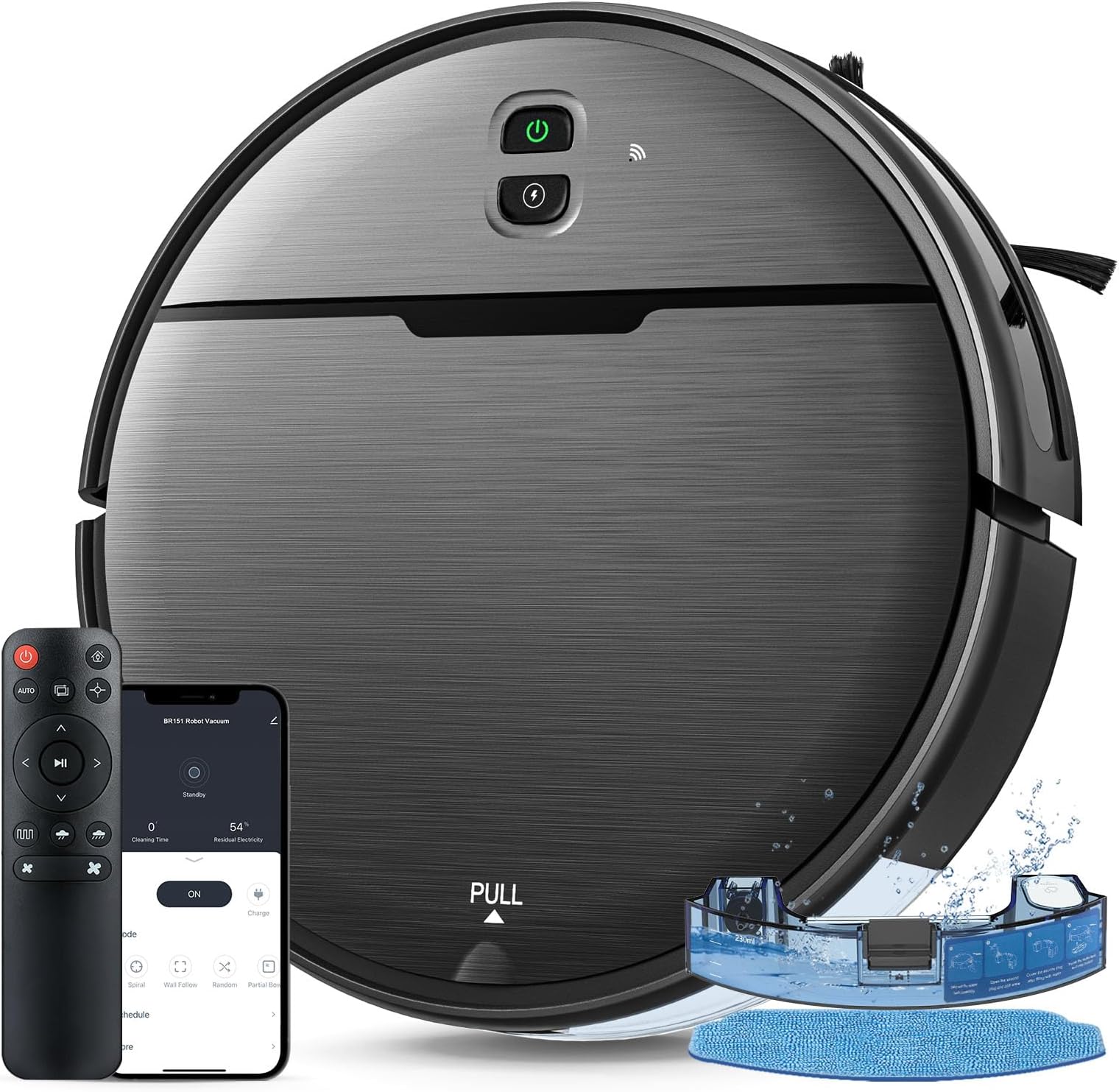 Robot Vacuum Cleaner, 2000Pa Robotic Vacuum and Mop Combo, Wi-Fi(2.4GHz only) Connectivity Compatible with APP, Remote Control, Self-Charging, for Hard Floor, Low Pile Carpets, Pet Hair