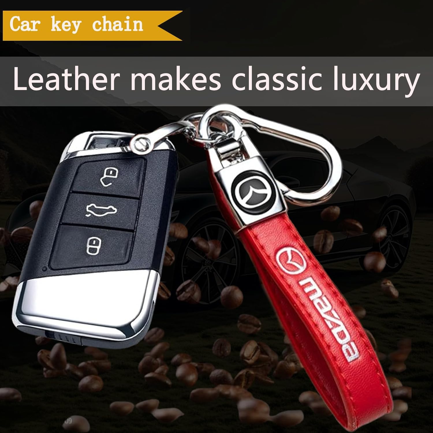Leather Car Keychain for Mazda CX-5 CX-7 CX-8 M6 MX5 RX7 RX8 A8 CX9 MX6 R3 M2 M5 Series Car Key Chain Ring Accessories for Men and Woman Red - Image 3