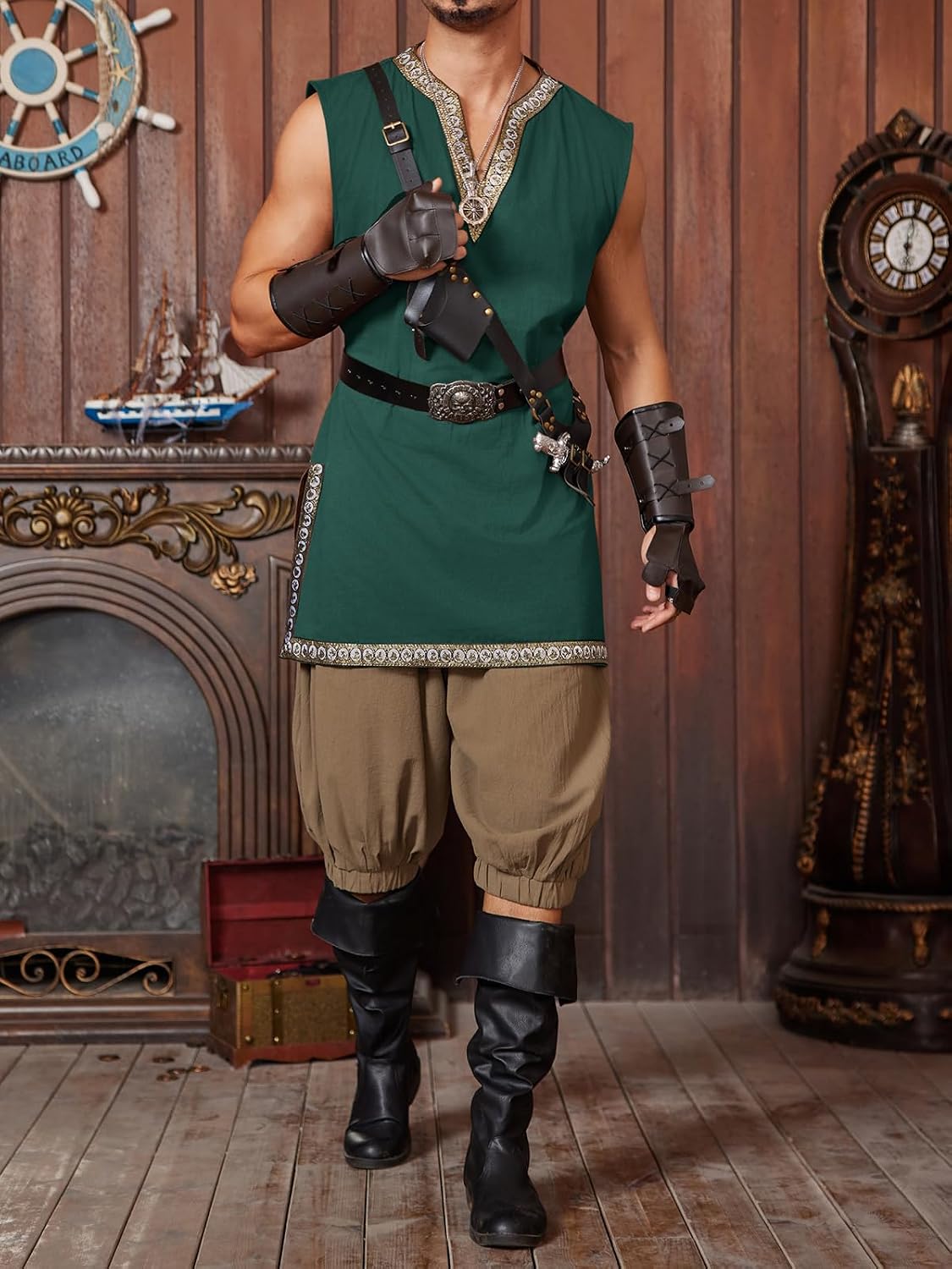 Runcati Mens Medieval Costume Pirate Renaissance Sleeveless Tunic Knight Viking Halloween LARP Shirts