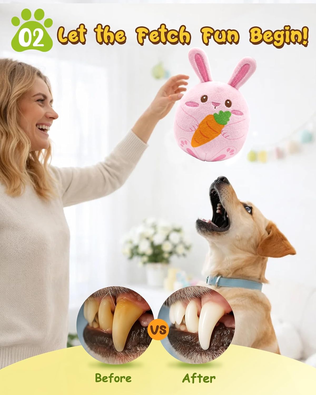 Swooflia Easter Dog Toys 3 in 1 Tear Apart Crinkle - Plush Bunny Stuffed Rip and Reveal Dog Toy for Small Medium Dogs, with Chick Spikey Ball Inside to Keep Them Busy (Not for Big & Aggressive Chewer)