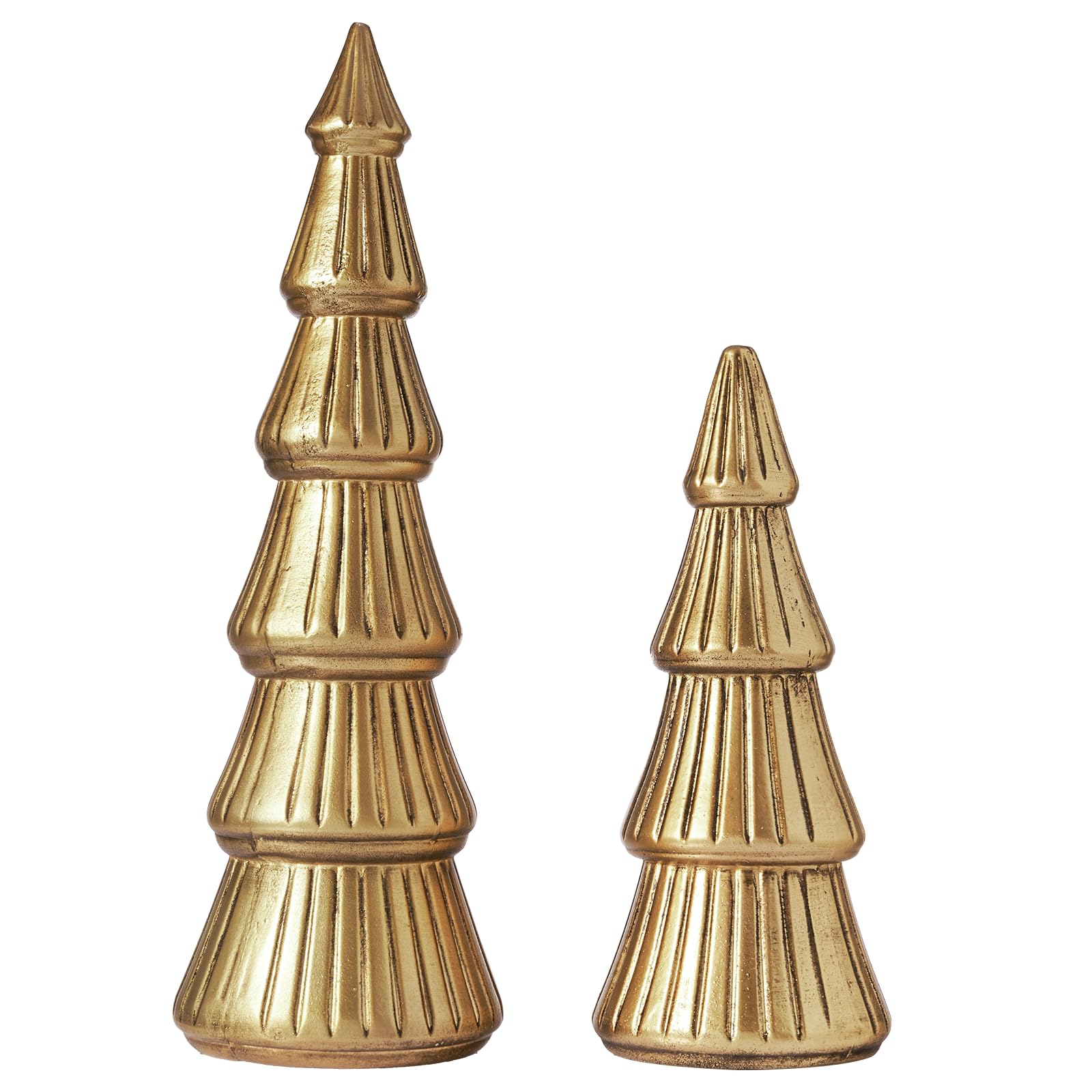DN DECONATION Figuras de árbol de Navidad de madera, juego de 2 árboles de Navidad dorados, decoración de madera, decoración de mesa para decoración de Navidad, chimenea, estantería y decoración de
