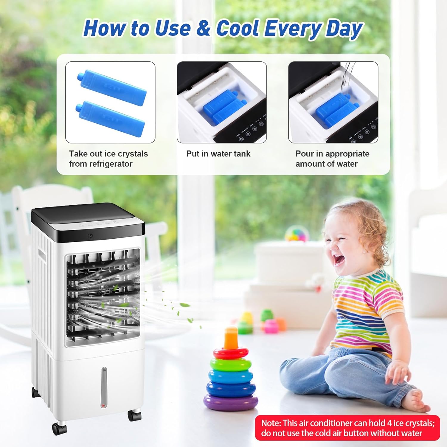 Portable Air Conditioner w/Remote - 3-in-1 Indoor Windowless AC, 2.2-Gal Tank, On/Off Timer, Swamp Air Cooler for Room/Bedroom/Garage - White