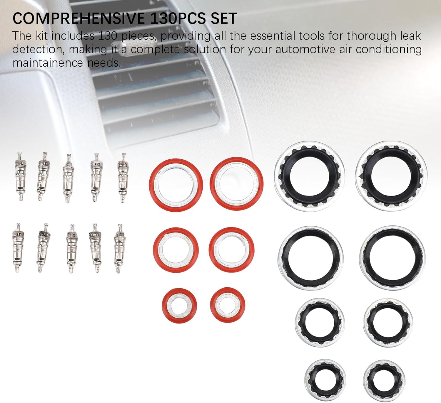 Luocute 130PCS Automotive Air Conditioner Leak Test Kit, Air Conditioning Leak Detector, AC Compressor Detection Repair Tool Kit with Storage Box and Blow Molded Box