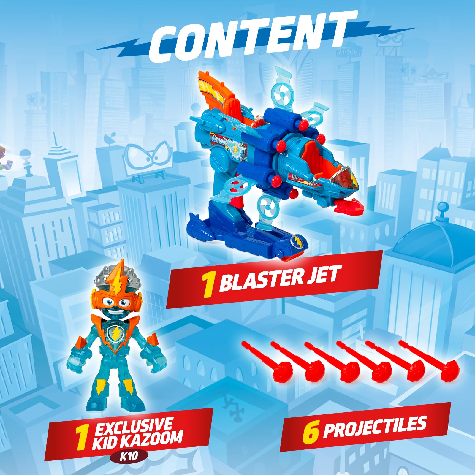 SUPERTHINGS Blaster Jet – Mini Odrzutowiec Bojowy z Wyrzutnią, Zestaw z Ekskluzywną Figurką Super Things, Mały Pojazd Zabawka dla Dzieci i Chłopców od Magicbox