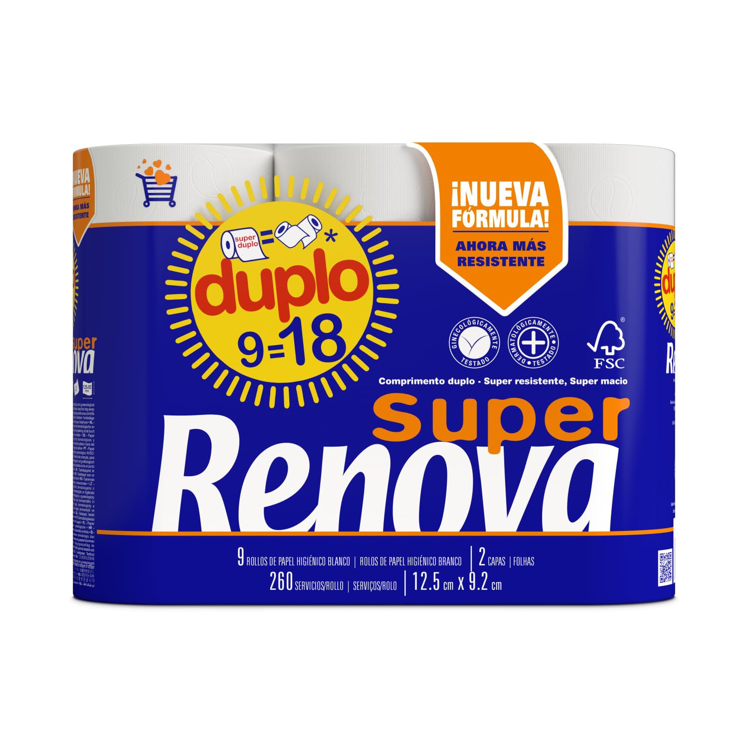 Renova Super Duplo Toilet Paper - 9 Double Rolls (Equivalent to 18 Standard Rolls)
