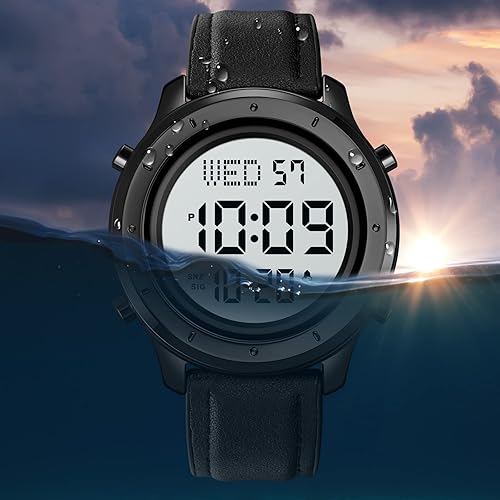 Miniatura 3 de Gosasa Multifunción LED Digital Hombres Relojes Correa de cuero Reloj de pulsera deportivo al aire libre para hombres alarma de fecha Reloj