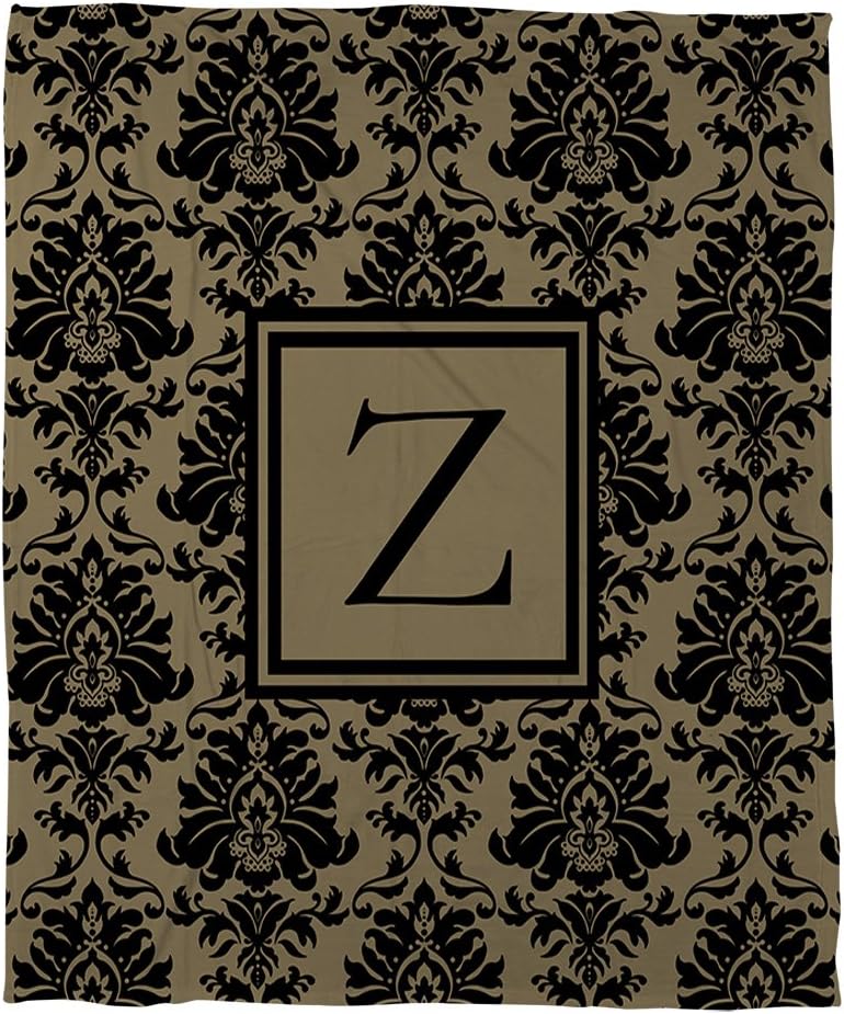 Manual Woodworkers & Weavers Coral Fleece Throw, 30 by 40-Inch, Monogrammed Letter Z, Black and Gold Damask