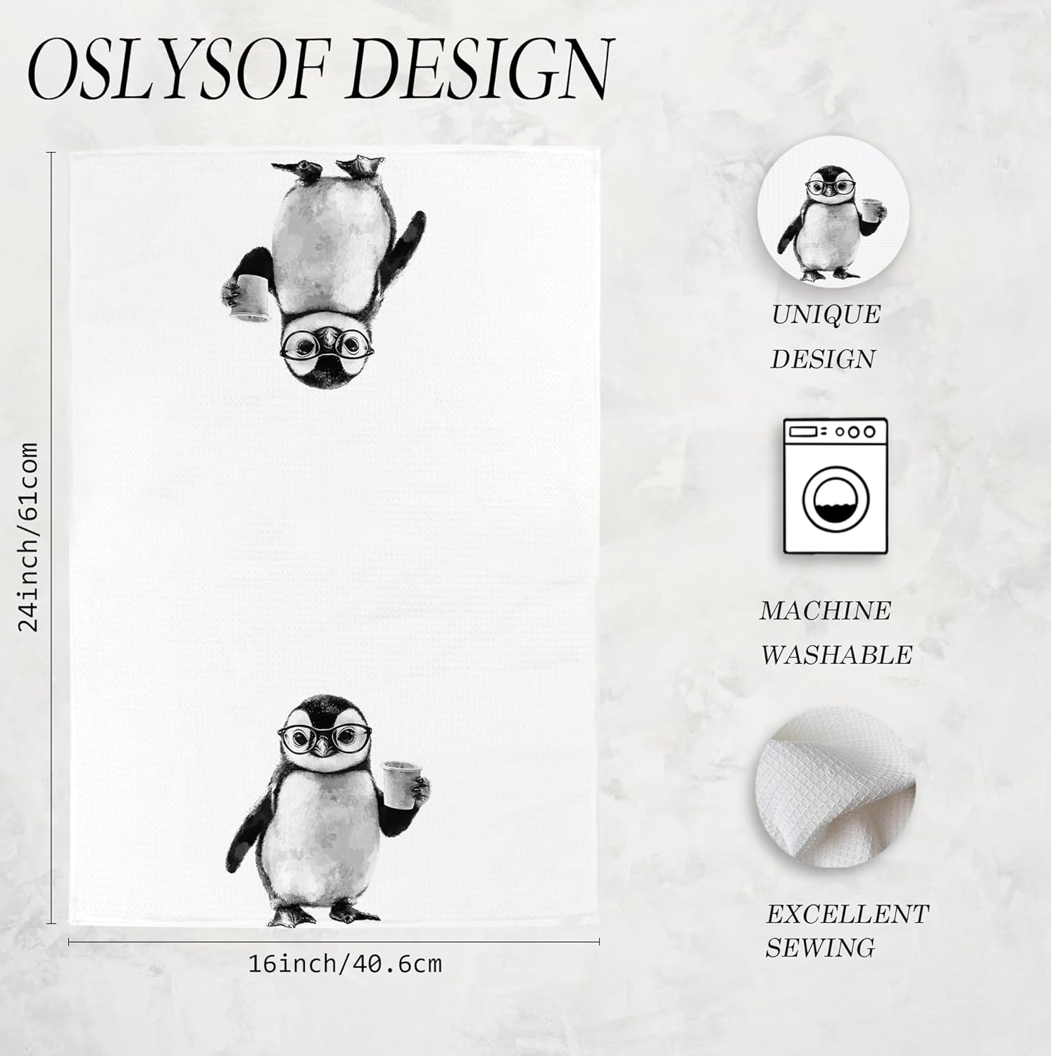 Funny Penguin Kitchen Towels, Penguin Gifts for Women Men Dish Tea Towels, Black and White Animal Lover Gifts Hand Towel for Kitchen, Coffee Bar Station Decor, 16x24 Inch - Image 7