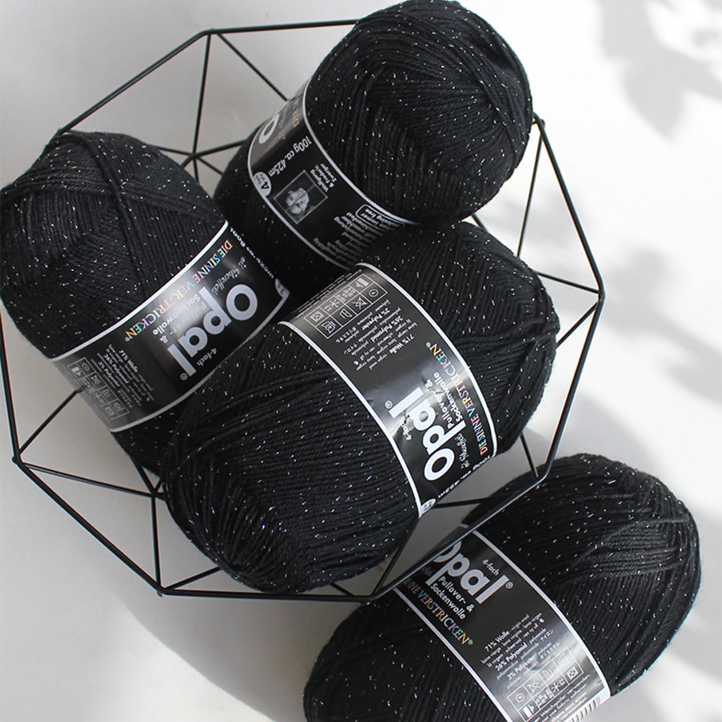 100g Opal Tiefschwarz mit Silbereffekt 4ply Sock Yarn, Wool Polyamide and Polyester Yarns for Knitting & Crocheting, Fluffy Durable for Socks, Sweater & Hats