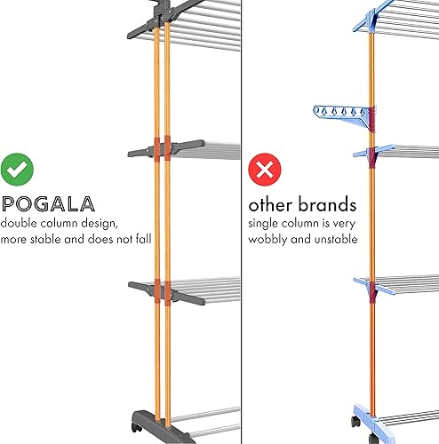 Miniatura 8 de Pogala, Estante de secado de ropa, para interiores y exteriores, con alas plegables, estante de lavandería que ahorra espacio, percha para ropa