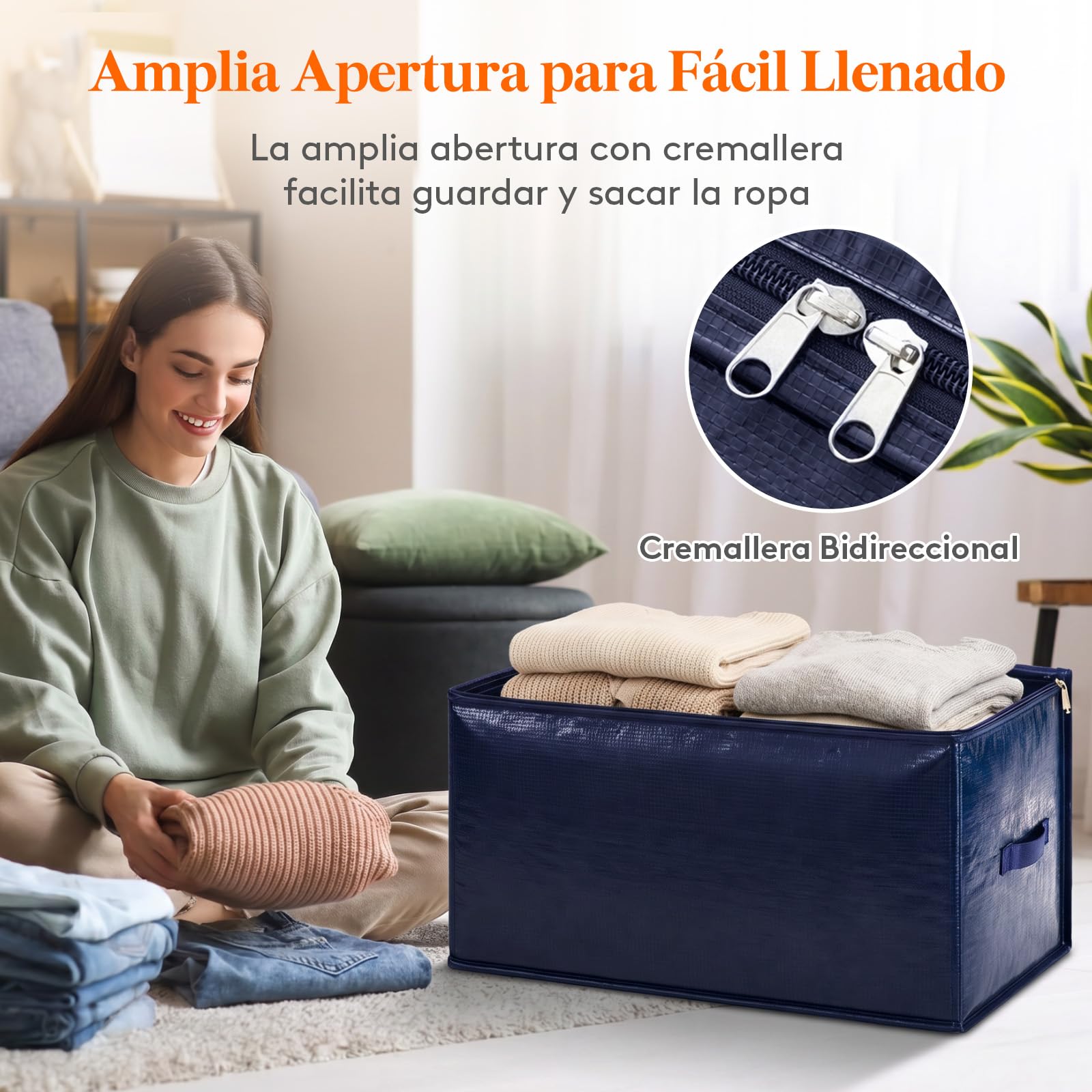 Lifewit Juego de 4 Bolsas Almacenaje Ropa 90 L, Bolsas Mudanza Grandes con Asas, Cajas Mudanza Plegables para Edredones, Mantas, Ropa, Azul