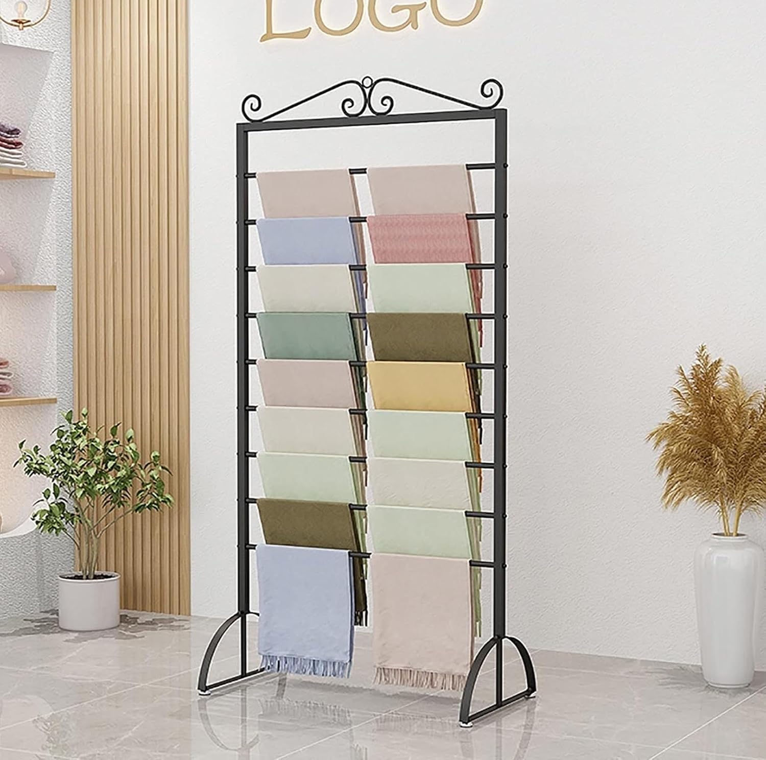 Clothes RackGift Wrap nizer Storage Rack Holder with 9 Layers Metal Multi Purpose Display Stand for Retail Stores and Flower Shops Floorstanding Ribbon and Scarf Holder,B-70cm