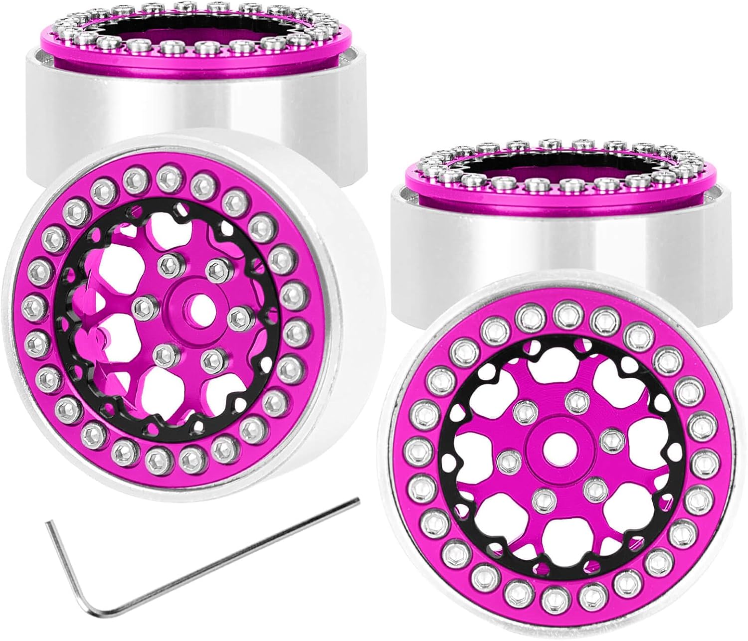 RC Aluminum 1.3" Beadlock Wheel Rims for SCX24 TRX4M 1/24 1/18 RC Crawler Car,1.3 Beadlock Rims/Wheel Rims Set, Pink