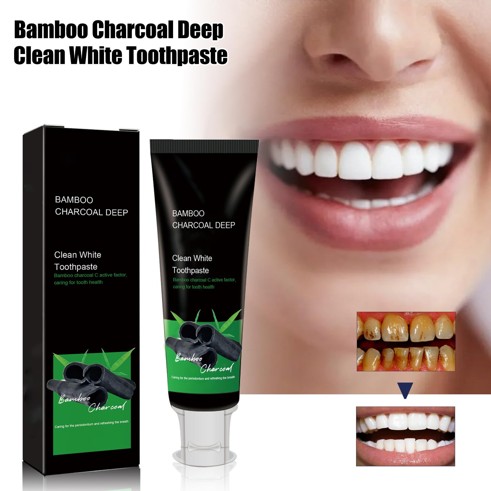 Pasta de dientes de carbón activado para blanquear los dientes, elimina las manchas de café y tabaco, limpieza profunda, fortalece el esmalte, promueve la salud bucal y un aliento fresco de larga