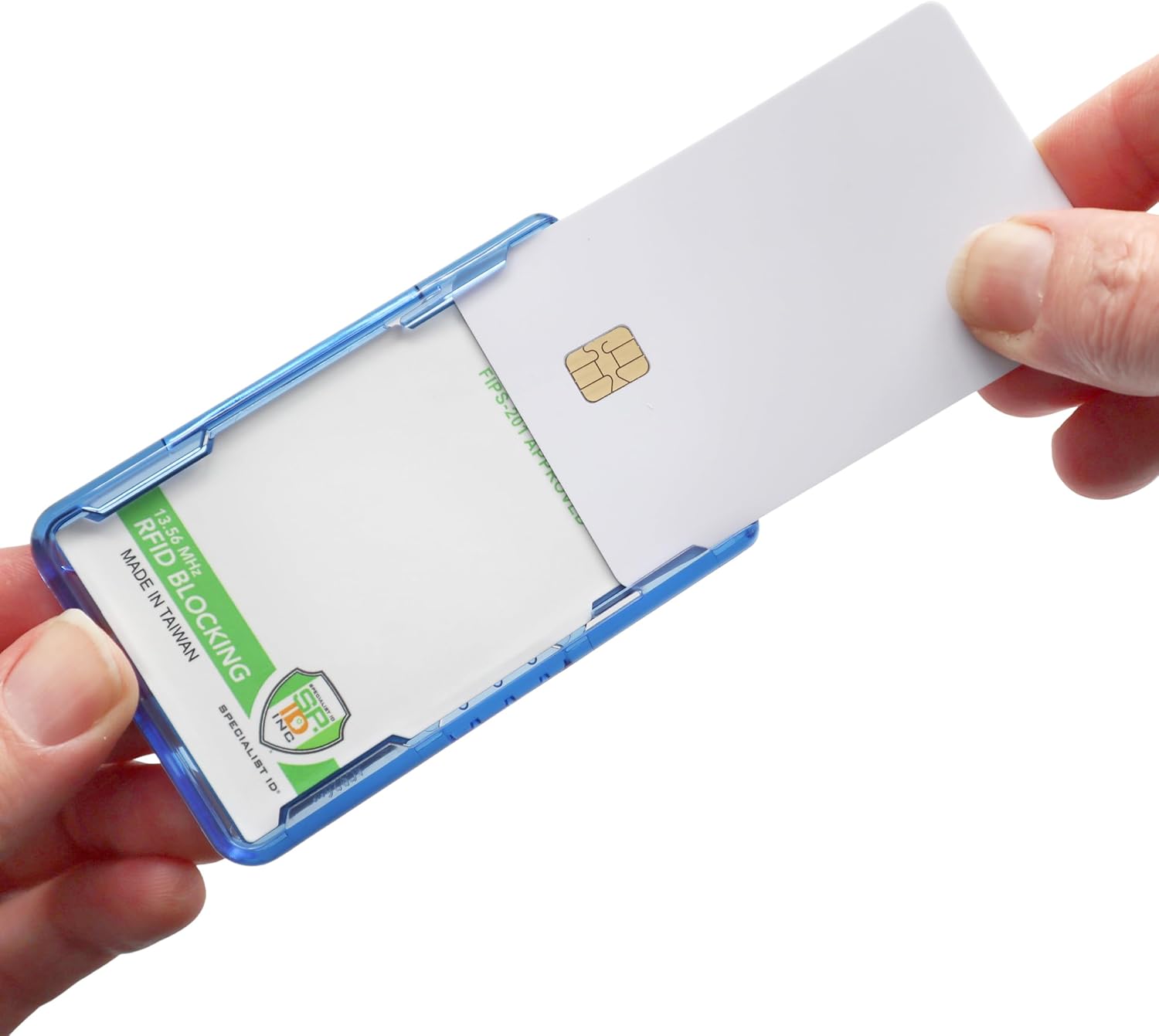 Bulk 20 Pack - SPECIALIST ID RFID Blocking Badge Holder - Secure 2 Card Holder for Government, HSPD-12, CAC, TWIC, PIV, Smart Cards - Durable Hard Plastic, Dual Sided, RFID Badge Protection (Blue)