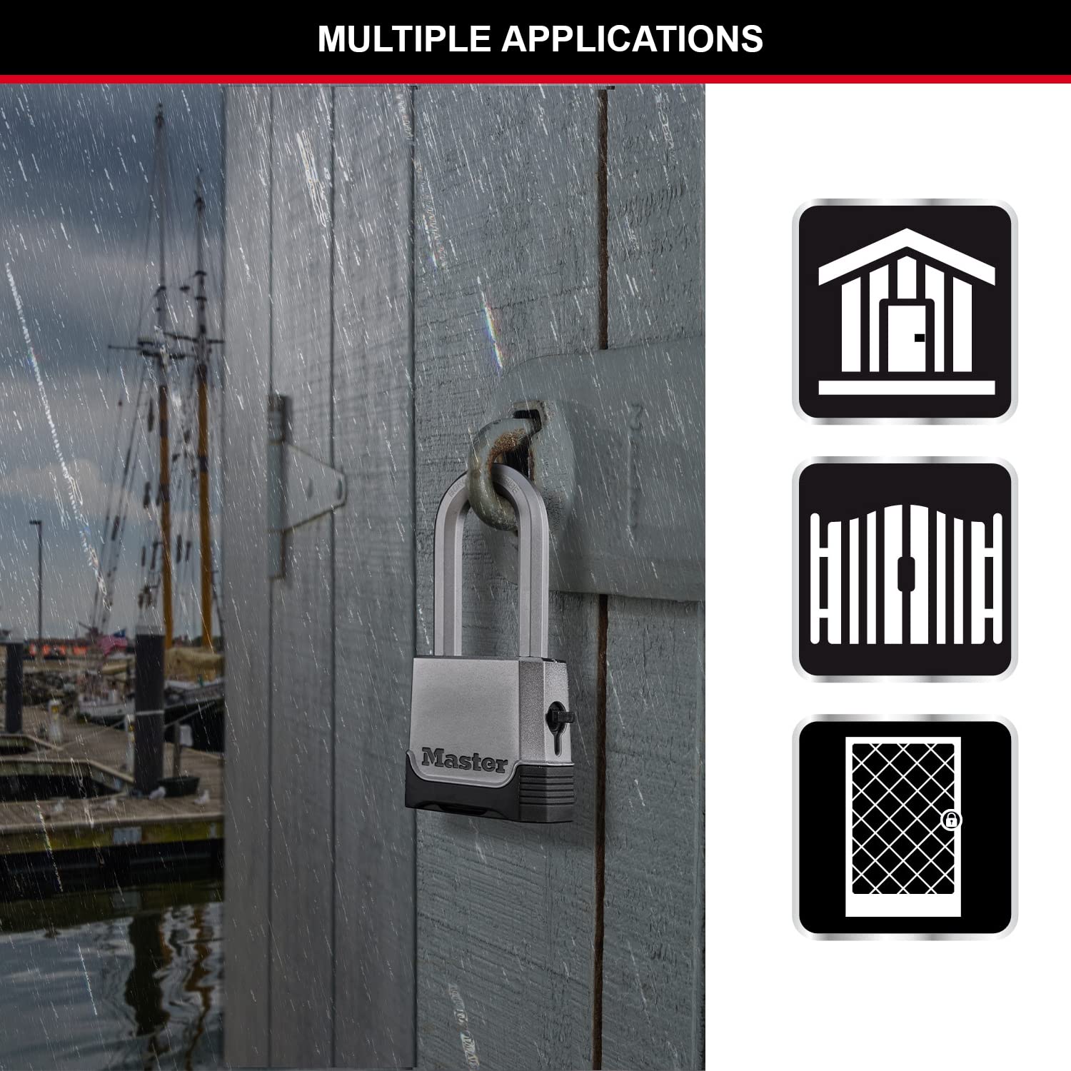 MASTER LOCK Kłódka do dużych obciążeń, poziom bezpieczeństwa 9/10, na zewnątrz, z kluczem lub kombinacją, cynk, odporna na warunki atmosferyczne, szekla XLong