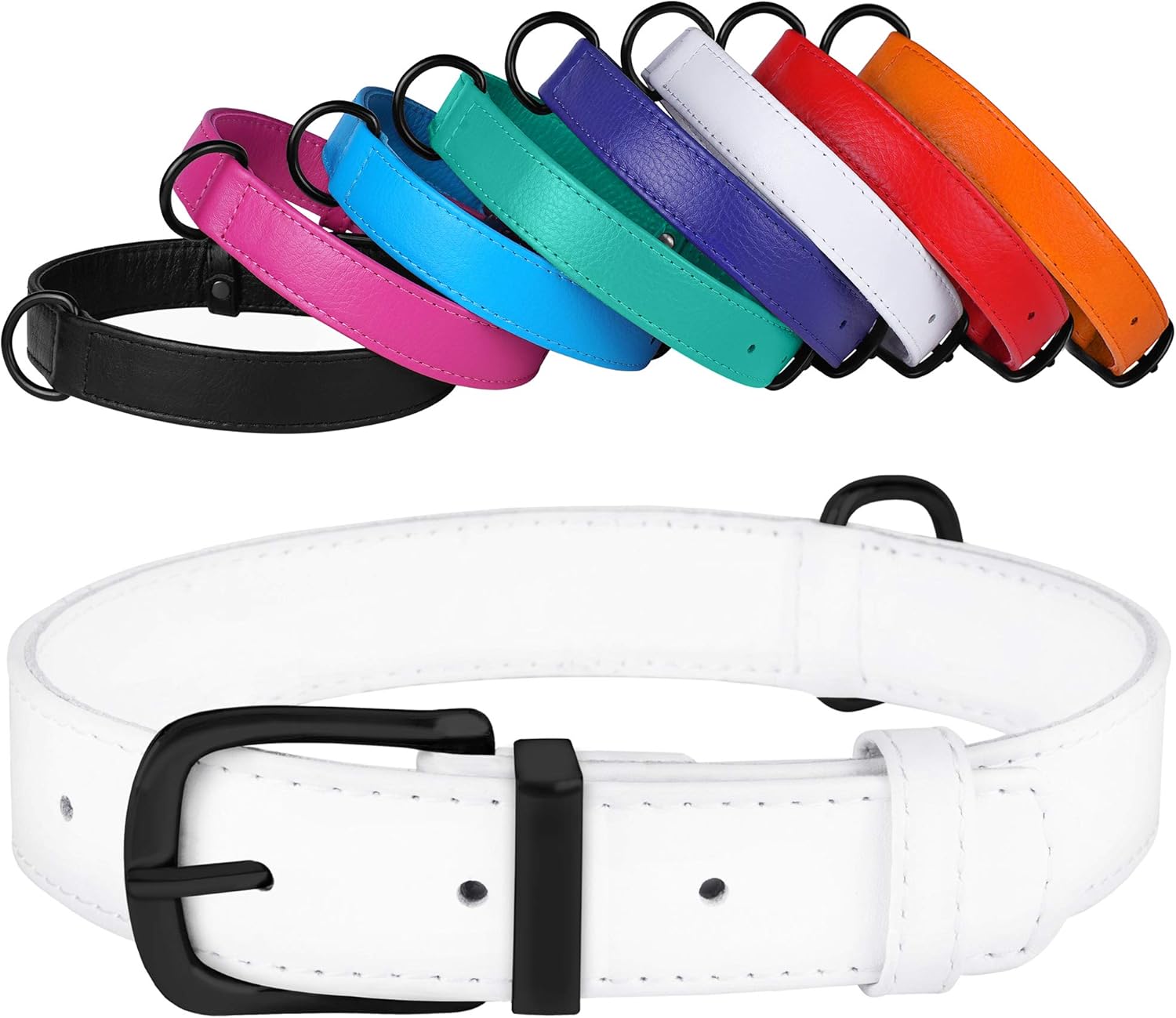 CollarDirect Leather Dog Collar 12 Colors Soft Padded Pet Collars Small Medium