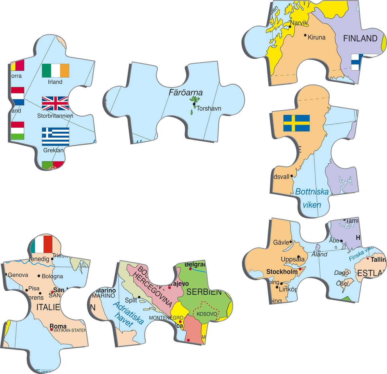 Larsen Puzzle Carte Politique De La Suède – 70 Pièces – Cadre Inclus – En Suédois – Dès 6 Ans – Carton Recyclé