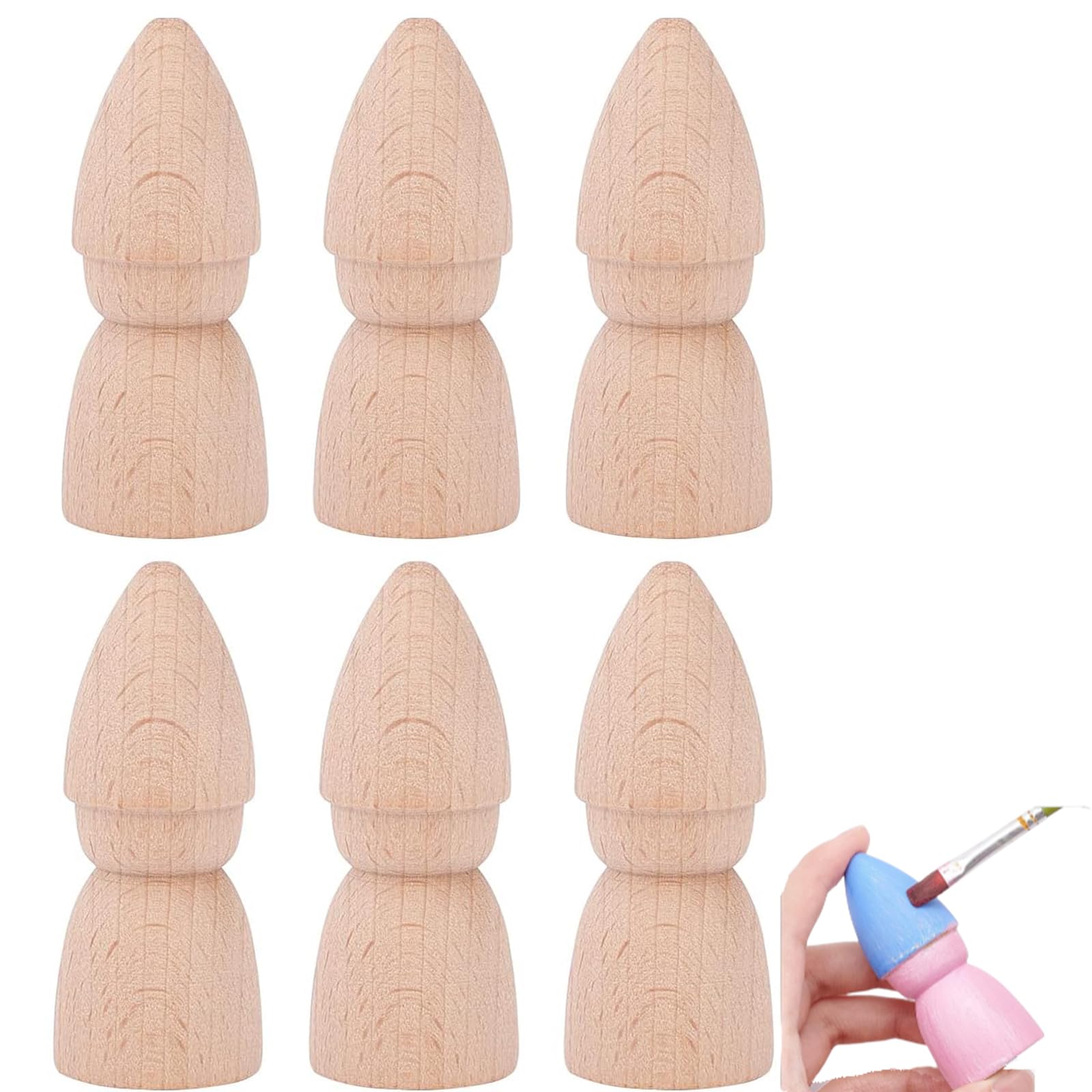 FOMIYES 6pcs Wooden Gnome Unfinished Wooden Peg People Figures Mini Peg Doll Bodies DIY Painting Puppets for Arts and Crafts Projects Role Play Game Beige