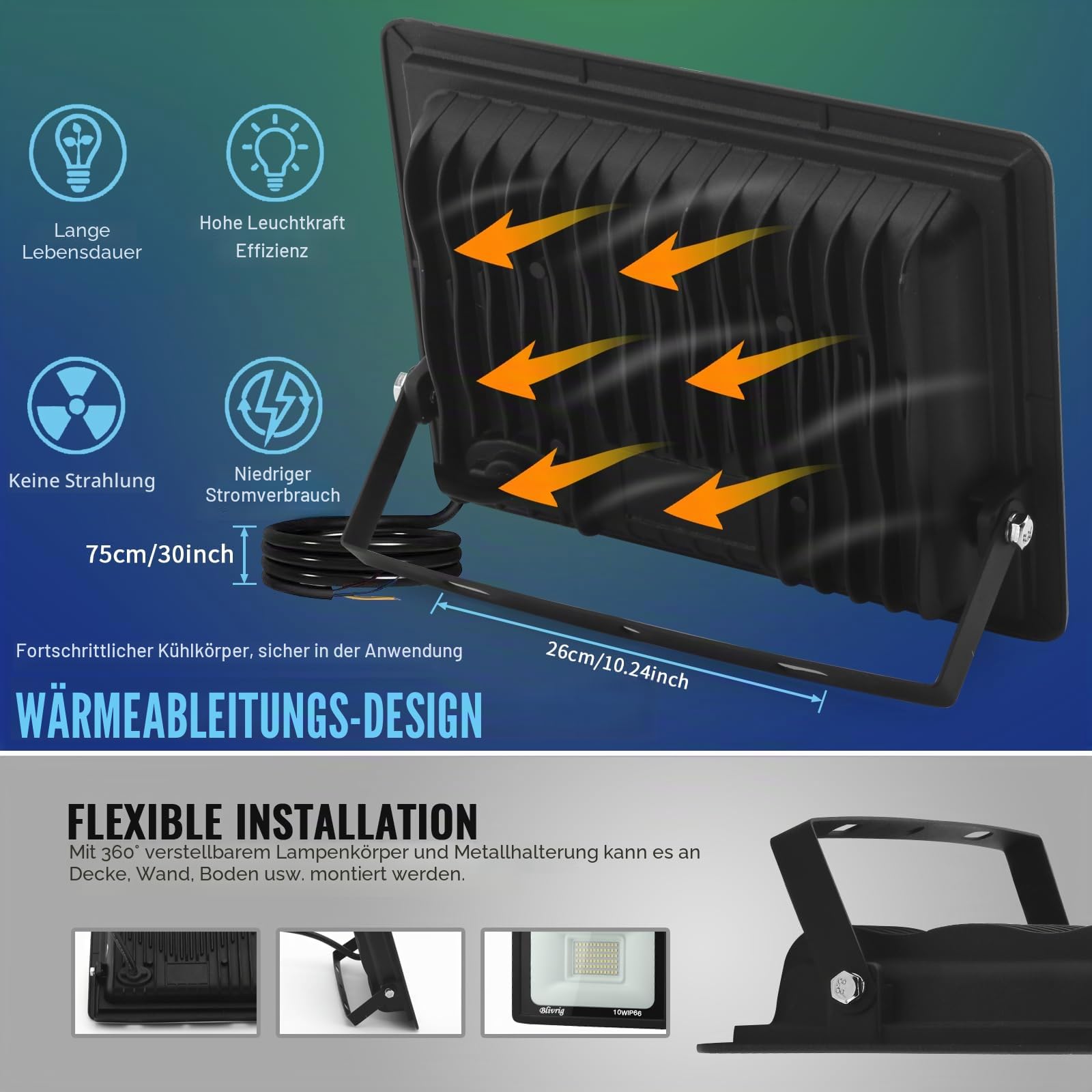 LED Strahler Außen 100W, LED Scheiwerfer 6000K Kaltweiß 10000LM | 120° Abstrahlwinkel, Superhell, Energieeffizient, IP66 Wasserdicht, Großer Beleuchtungsbereich für Außen Gärten Hof Garage