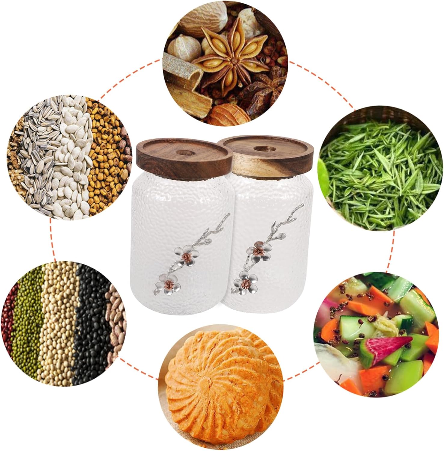 2pcs Glass Jar Cereal Container Candy Jar Glass Container Cookie Container Clear Glassware Kitchen Sugar Jar Canisters Glass Grain Containers Glass Sealed Jar Wood Food STO