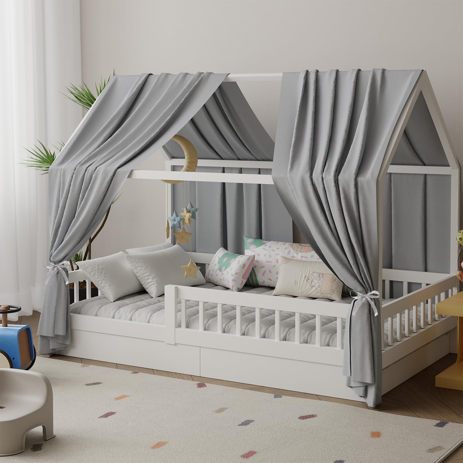 Pacok House Bed Canopy Set of 2 Bed Canopy House Bed 70 x 270 cm Grey