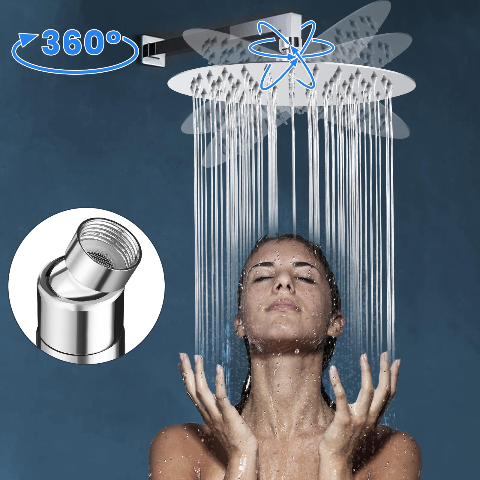 Gowkeey Soffione Doccia 8 Pollici, Doccia Fisso Rotondo, Soffione per Doccia in Inox 304, Testa Doccia Regolabile 360°, Può essere installato a parete o a soffitto 20CM