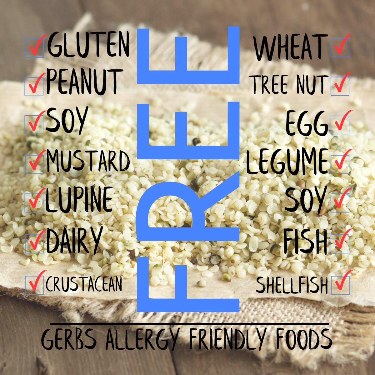 Gerbs Raw Hemp Seed Kernels 2 lbs. | Hulled, No Artificial Additives, Resealable Bag | Mild, Nutty Taste | Top 14 Allergen-Free