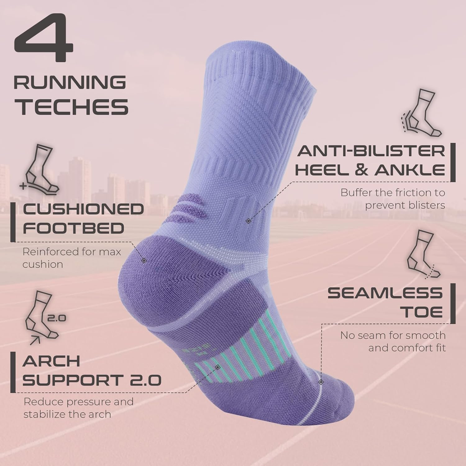 Coolmax Compression Running Socks for Women 3 Pairs, Anti-Blister Moisture Wicking Boot Crew Cushion Athletic Workout Socks - Image 5