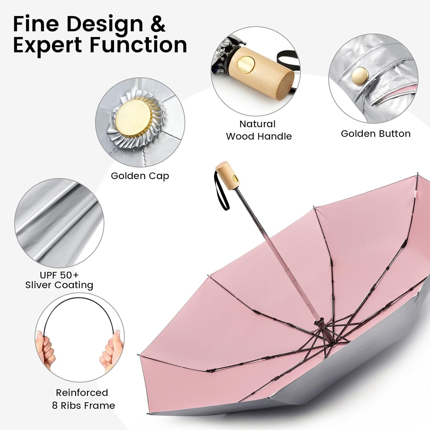 G4Free UPF 50+ UV Protection Travel Sun Umbrella Compact 43 Inch Small UV Blocking SPF Umbrella Auto Open Close