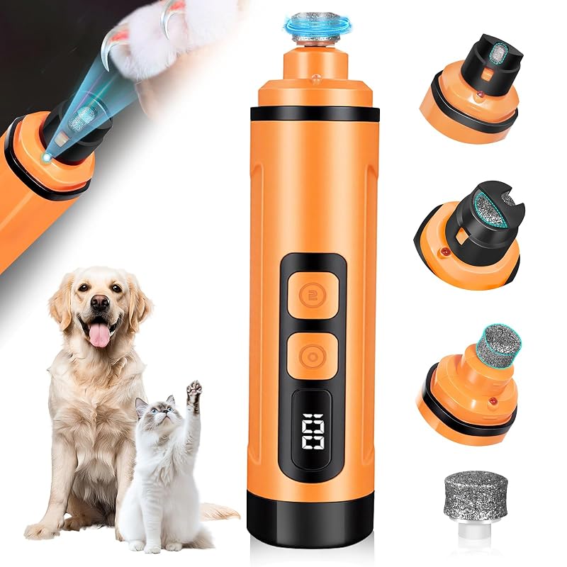 Lixador elétrico para unhas de cães e gatos com 3 velocidades, LED e carregamento USB Javtoku Orange