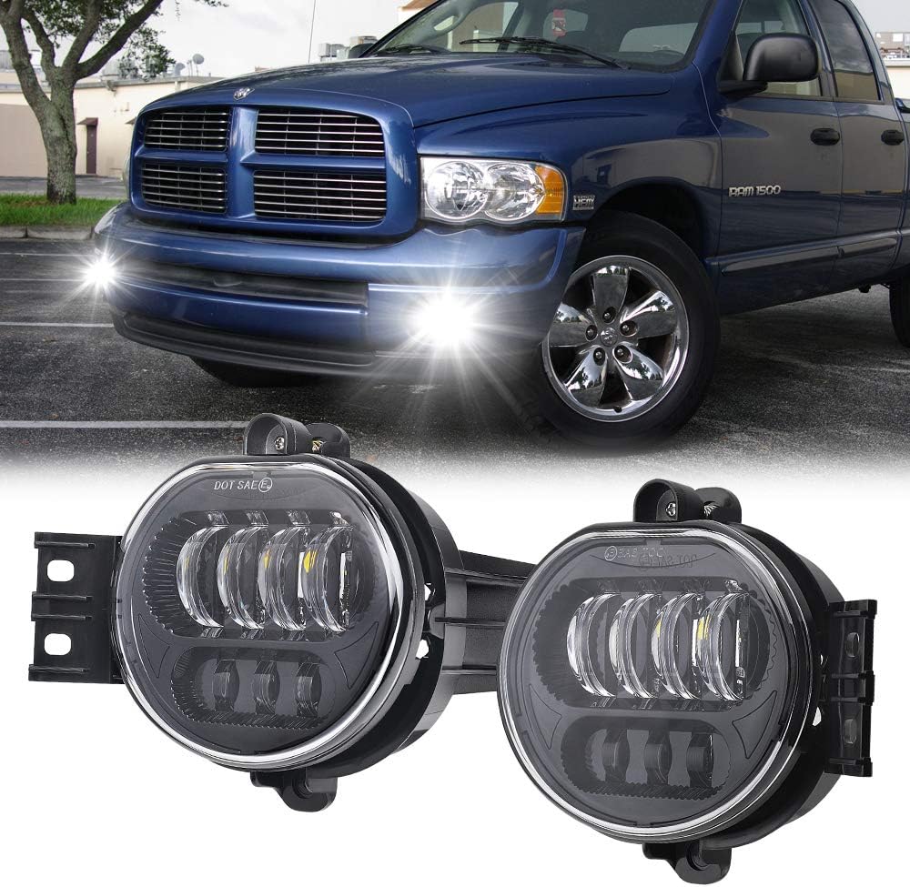 LED Fog Lights for 3rd Gen Dodge Ram 1500 2002-2008 Ram 2500/3500 Dodge Durango Pickup Truck New Version 2003 2004 2005 2006 2007 2008 2009 Black