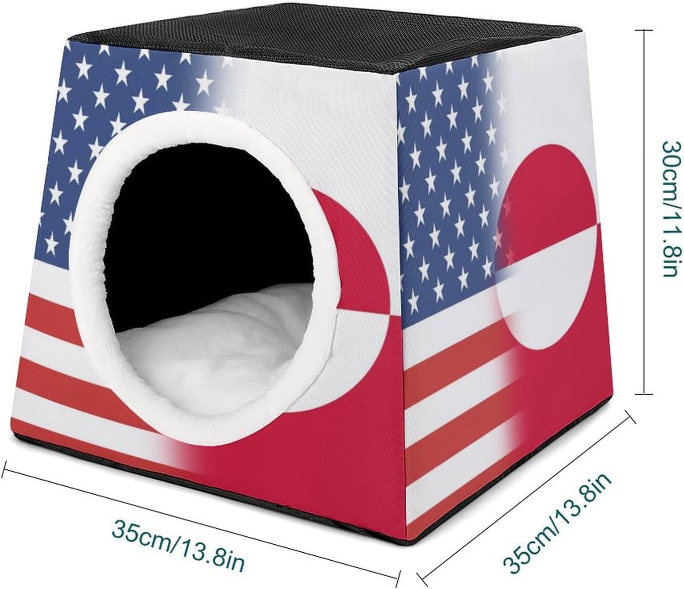 US and Greenland Flag Cat House for Indoor with Spacious Cat Nest