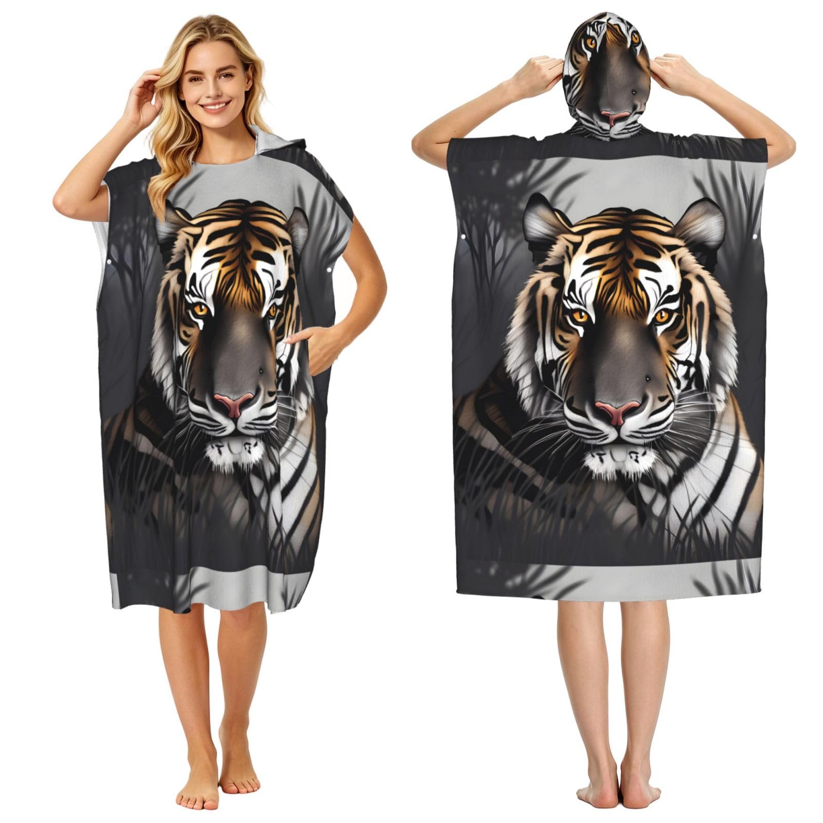 WSSYYBFTiger at rest Adult hooded beach towel Oversized with Hood for Absorbent Quick Dry