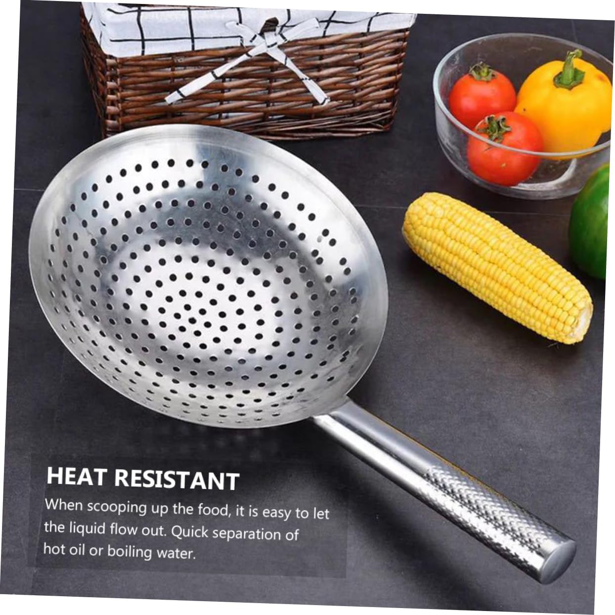 Thickened Stainless Steel Oil Strainer Spoon Mesh Colander for Frying and Hot Pot Cooking Kitchen Filter Tool for Oil Drainage and Easy Cleaning