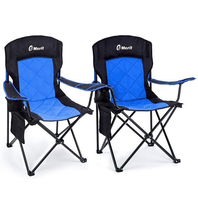EMERIT 2 Pack Oversized Padded Camping Chair 350LB Heavy Duty Quad Fold Chair with Arms Collapsible Outdoor Chairs