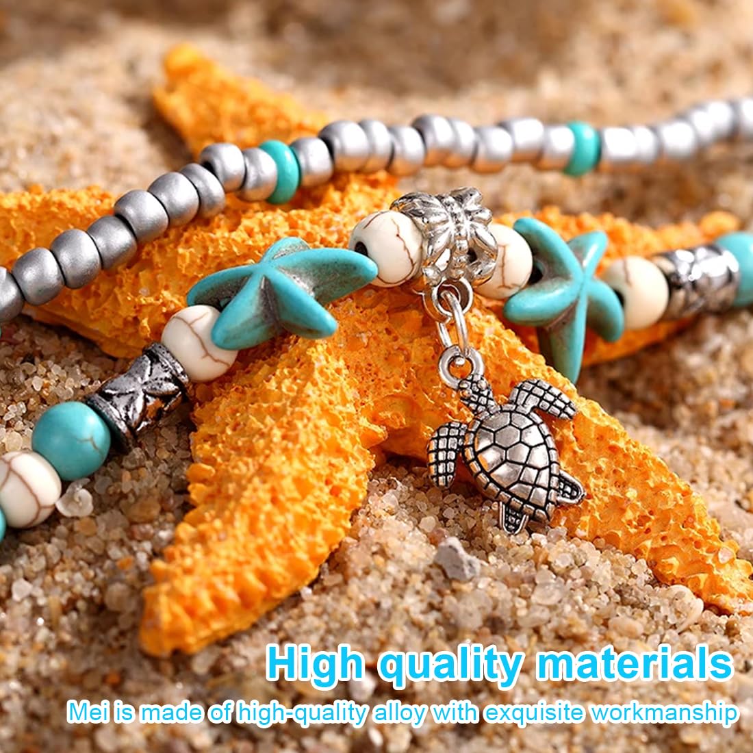 Cavigliera Donna - Boemia Cavigliera - a Due Piani Cavigliere Donna - Cavigliera Con Perline Di Tartaruga Marina Starfish - Accessori Da Spiaggia Per Signore e Ragazze(BT)