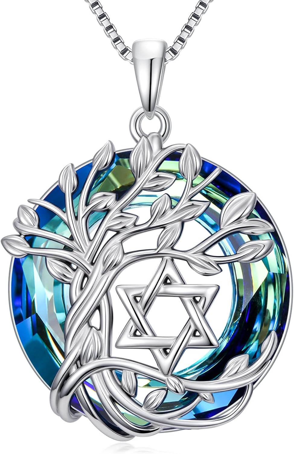 TOUPOP Tree of Life Necklace 925 Sterling Silver Celtic Knot Tree Pendant Blue Crystal Jewelry for Women Mothers Day Gifts for Mom Wife