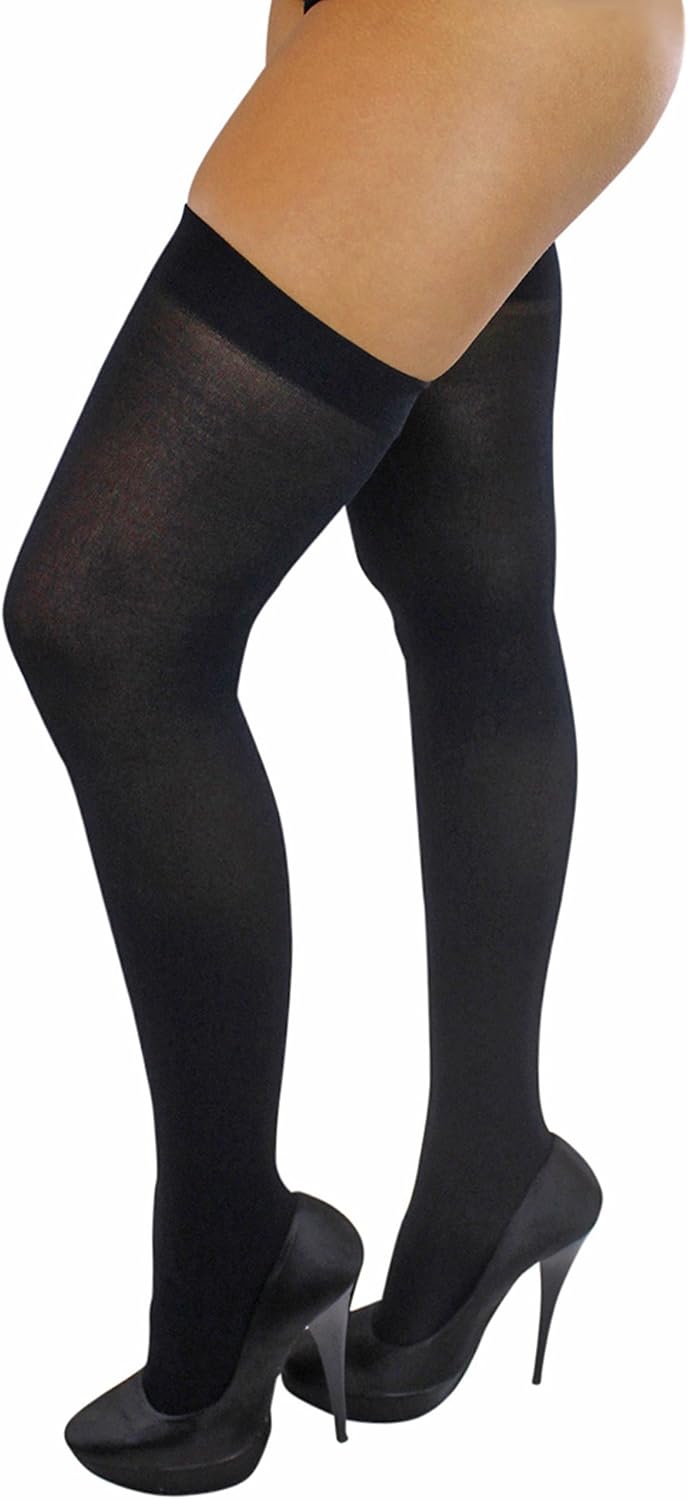 Black Opaque Thigh High Stockings 