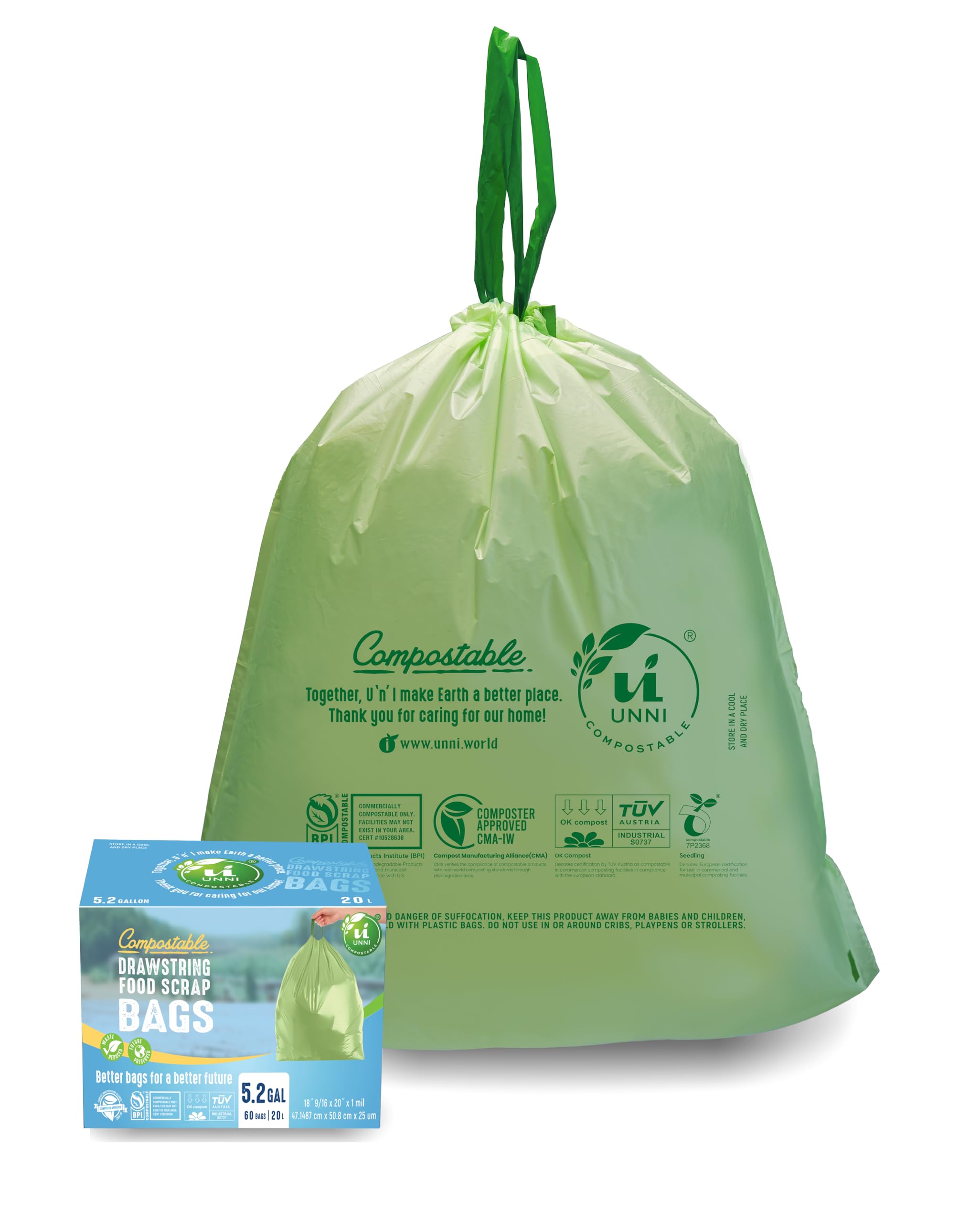 UNNI Compostable Drawstring Bags 5.2 Gallon