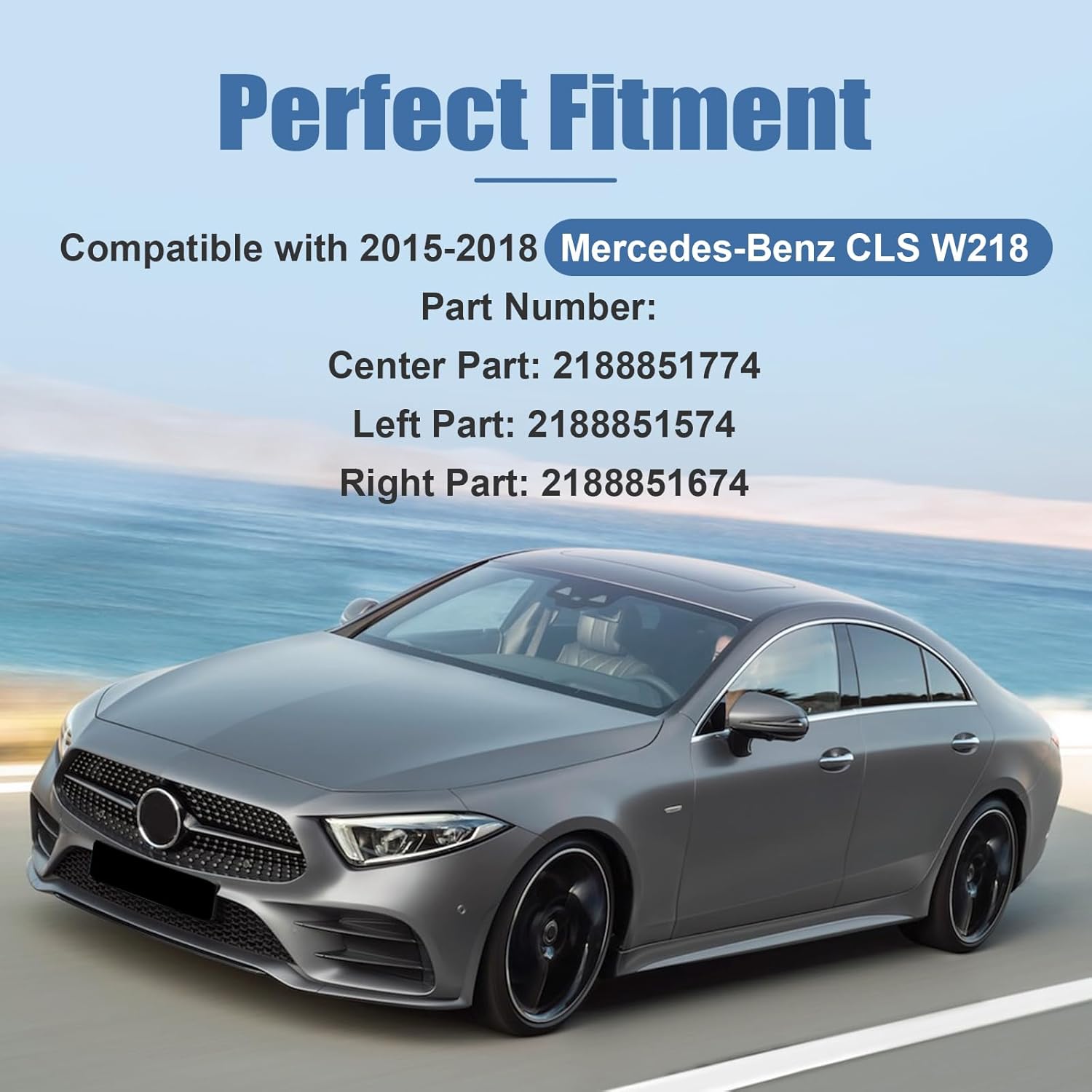 Front Bumper Lip Moulding Trim for 2015-2018 Benz CLS W218 CLS400 CLS550 CLS63 AMG, Replaces 2188851774 2188851574 2188851674 (Chrome)