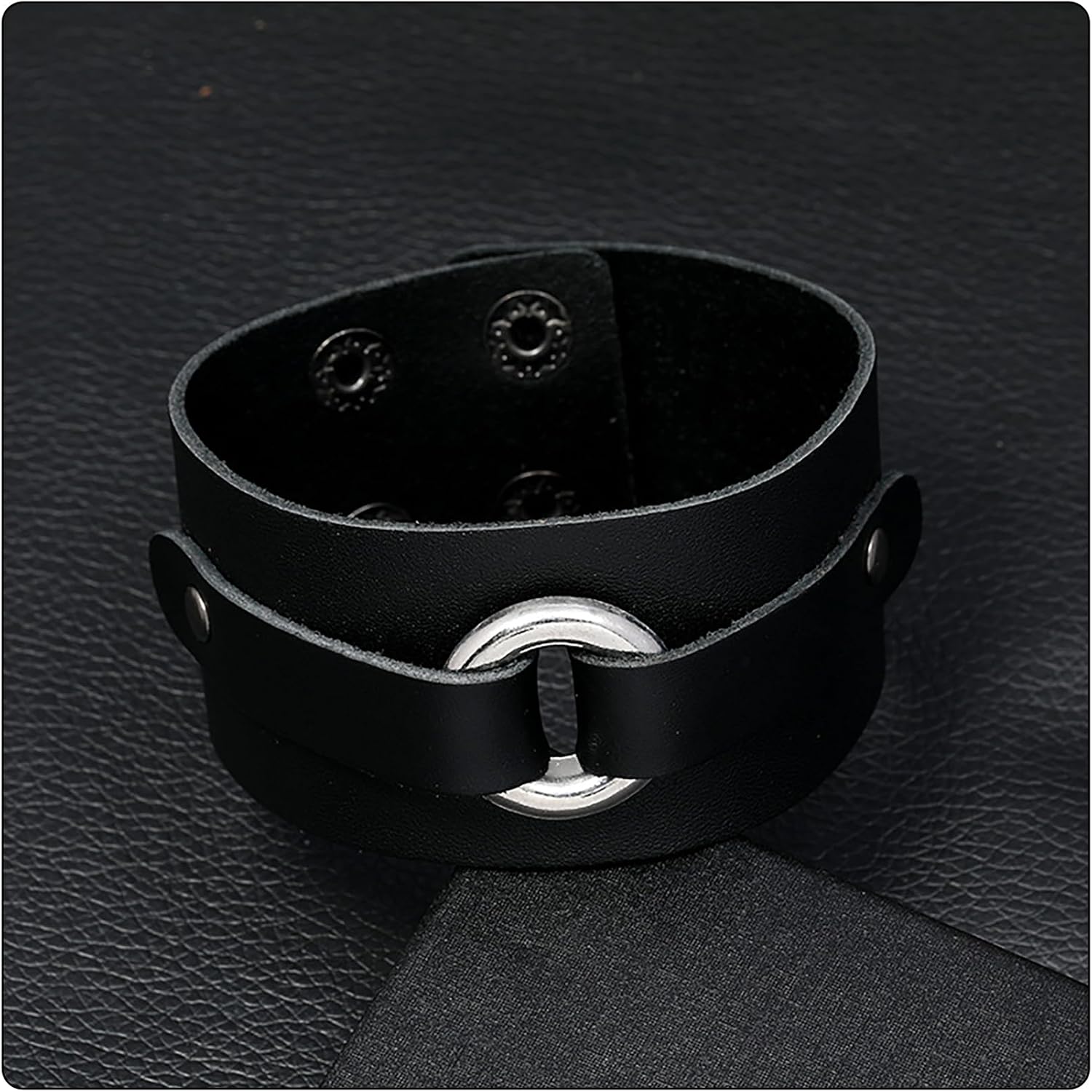 Punk Rock Circle Pattern Wristband Wide Leather Cuff Bracelet