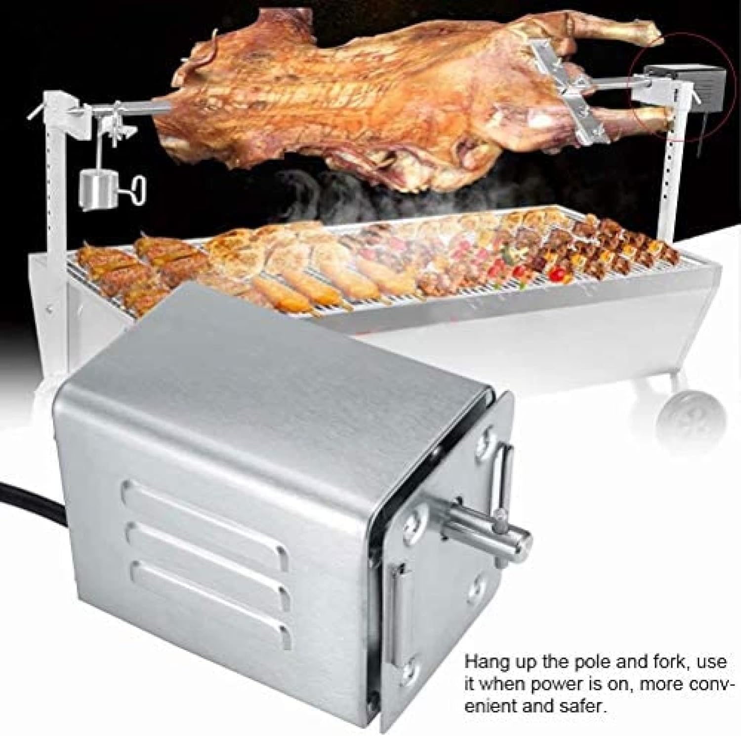 Automatic Electric Barbecue Grill Kit, Universal Outdoor Camping Motor Kit, Rotisserie Rotisserie, Stainless Steel Large Grill for Lamb Rotisserie with Pa