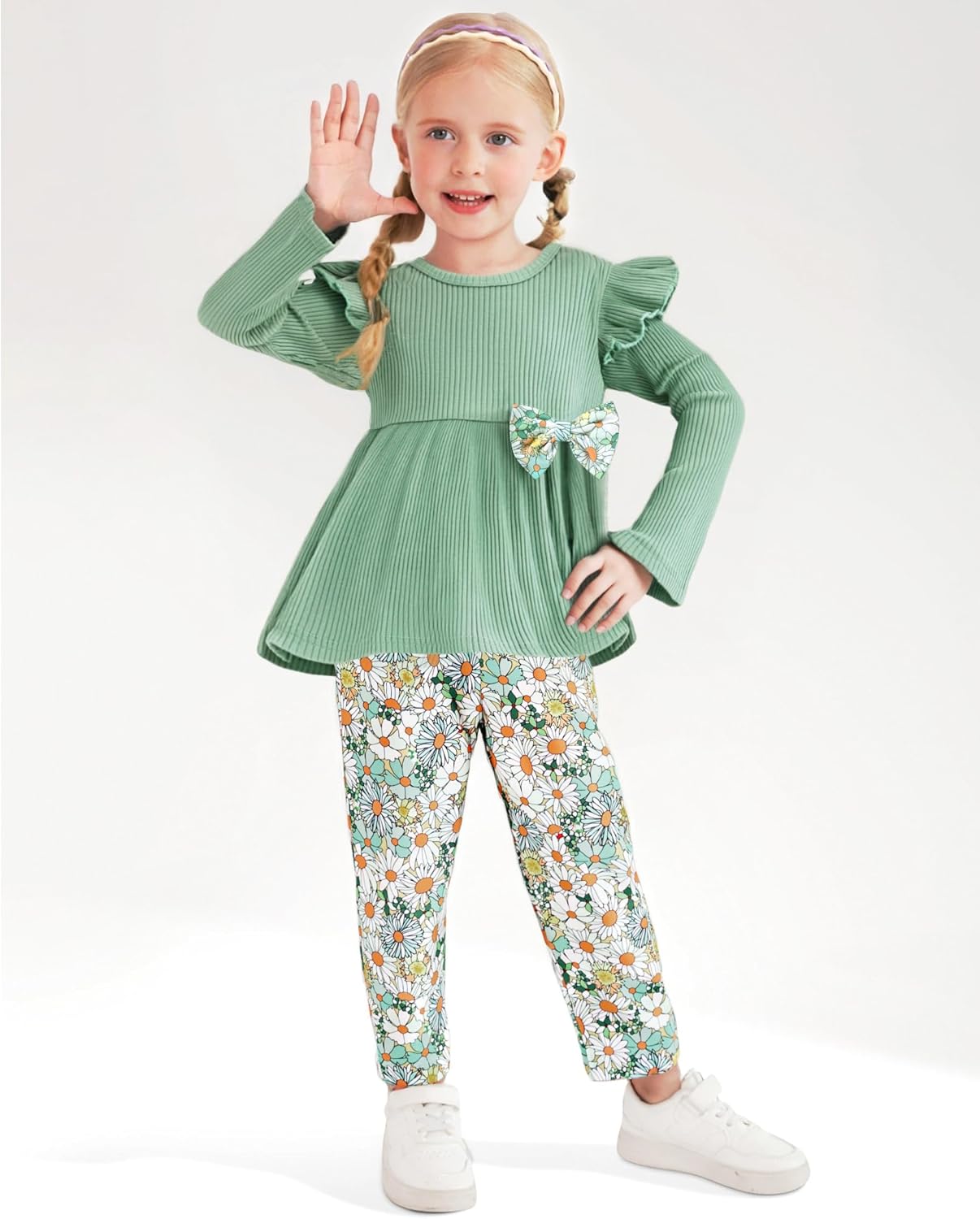 SANMIO Toddler Girl Clothes Long Sleeves Ruffle Top Floral Pants Cute Fall Winter Daily Casual Toddler Outfits - Image 3