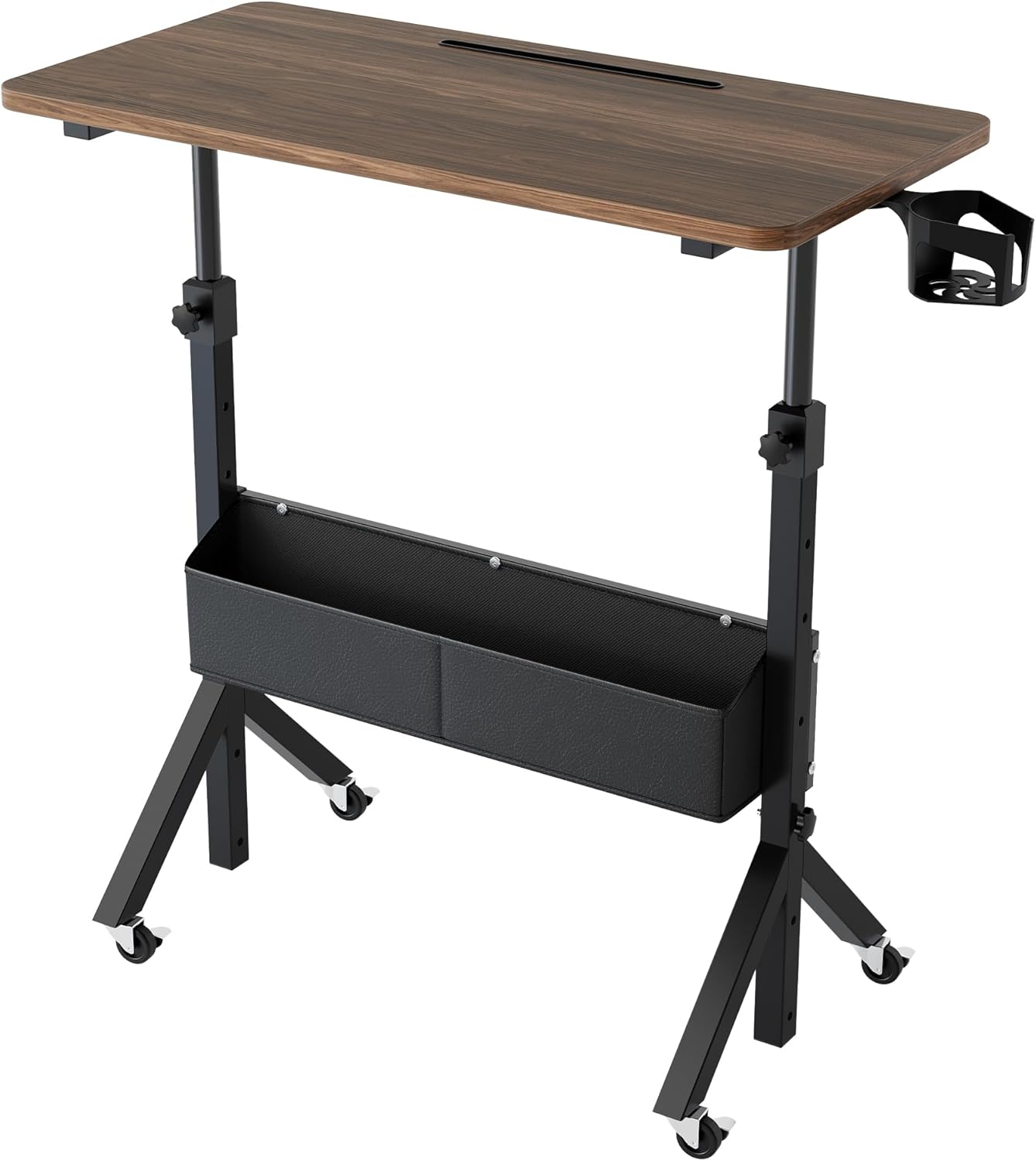 HUANUO Portable Standing Desk Adjustable Height, Mobile Stand Up Desk for Walking Pad and Treadmill, Rolling Computer Table with Wheels, 31.5″x15.75″ Height 28.7″-46.1″, Walnut